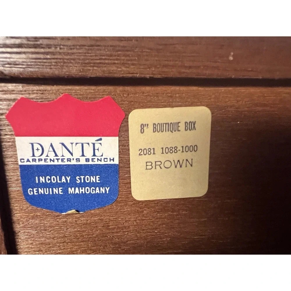 Vintage 1970s Dante Carpenter's Jewelry Trinket Box Mahogany Chip stone (1727)‎